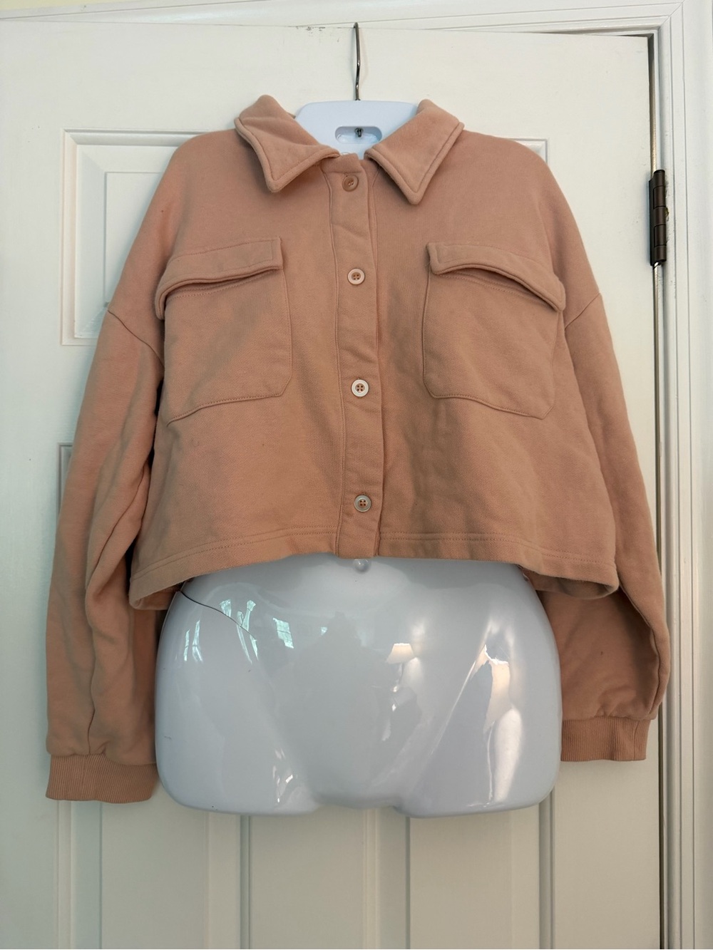 Forever 21 Pink Cropped Shacket Sweatshirt Jacket Oversized Small